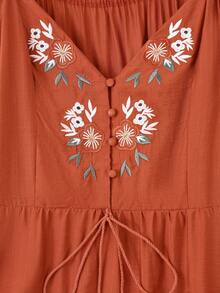 GlowEve CURVE Plus Size Elegant Embroidered Dress, Waist Cinching Design, Flattering Versatile For Dates Gym Gatherings Brown Summer - Orange - View 3