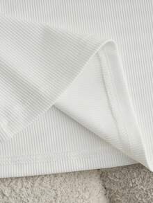 Franclia 优雅都市通勤拼接雪纺荷叶边针织弹力修身T恤，搭配灰色条纹阔腿短裙裤，二合一裤裙套装，女士春夏两件套 - 灰色 - 查看 4