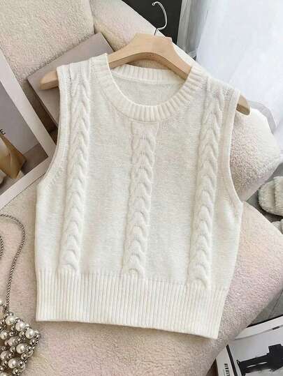 Franclia 时尚慵懒风3D扭花图案露脐无袖针织背心，春夏款