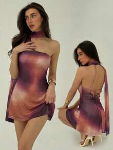 Aloruh Women's Tie-Dye Backless Bodycon Mini Dress - Multicolor - View 2