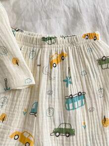 Bộ 2 món đồ ngủ tay ngắn in hình xe hoạt hình cho bé trai sơ sinh/trẻ nhỏ, 100% cotton. - Màu be - Xem 5