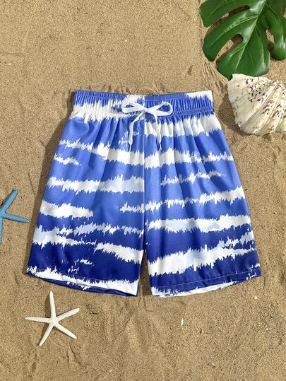 男童彩色印花休闲沙滩短裤，舒适无弹梭织面料，适合海滩、度假和夏季穿着