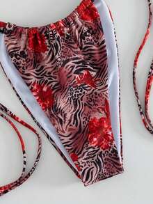 Swim Vcay Tropical Plant Print Random Animal Leopard Bead Decor Beach Golf Outfit Women Casual Sexy Vacation Bikini Set Spring/Summer White - Multicolor - View 9