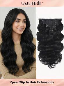 Body Wave Clip In Hair Extensions Real Human Hair 7Pcs Natural Black Hair Extensions Clip In Wavy Hair Extensions For Women Clip Ins Hair Extension - Natural Black - View 1
