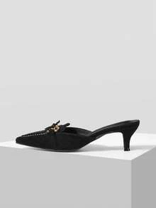 Mnmlis Women's Fashion Pointed Toe Black Mule High Heel Pumps Fall Shoes - Black - View 1