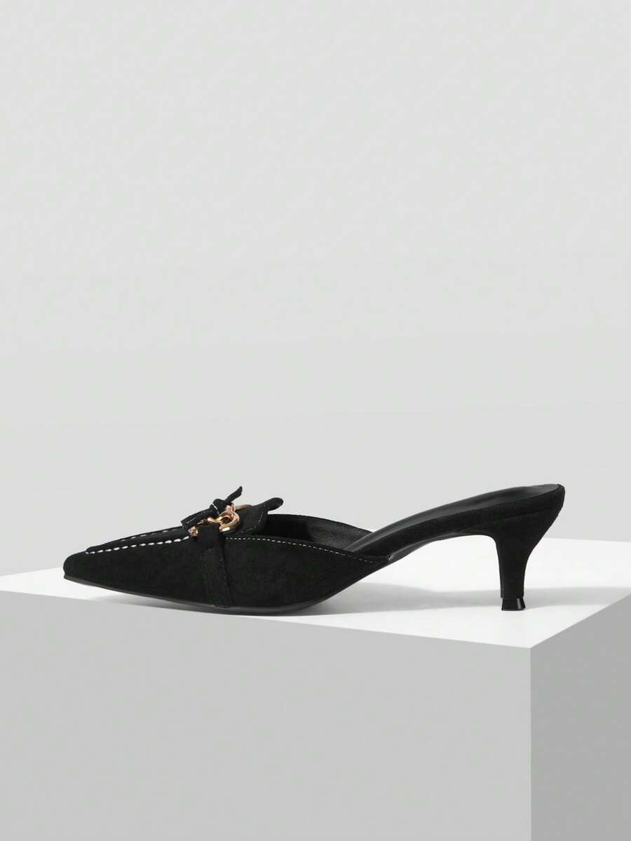 Mnmlis Women's Fashion Pointed Toe Black Mule High Heel Pumps Fall Shoes - Black - View 1