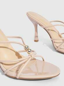 CUCCOO SZL 女士鞋履 春夏新款杏色圆头细高跟细带高跟凉鞋拖鞋 时尚舒适百搭性感派对夜店女凉鞋 女鞋 - 杏色 - 查看 6