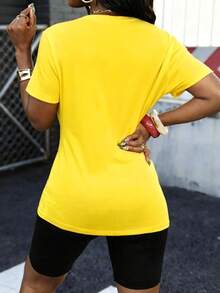 Rovax Women's Yellow Bow Decor Round Neck Top And Black Shorts 2 Pieces Set - Multicolor - View 2