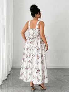 Elenzga 大码女士优雅印花吊带夏季连衣裙，情人节 - 白色 - 查看 2