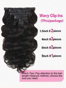 Body Wave Clip In Hair Extensions Real Human Hair 7Pcs Natural Black Hair Extensions Clip In Wavy Hair Extensions For Women Clip Ins Hair Extension - Natural Black - View 6