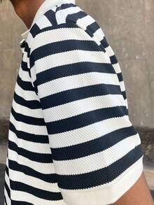 Ngobest Haus Ngobest Haus 针织男士条纹Polo衫 - 时尚舒适 - 针织 - 黑色 - 查看 3