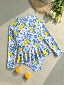 SHEIN Tween Girl Fruit Print One-Piece Swimsuit With Zipper, Suitable For Swimming, Vacation, Summer - Multicolor - View 2