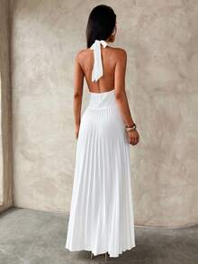 Aloruh 女士优雅纯色白色迷你连衣裙，适合下午茶、约会、日常穿着、婚礼宾客装扮、音乐节、返校季、海滩度假等场合。 - 白色 - 查看 3