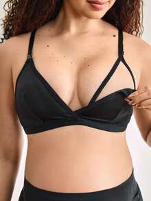 Moonlight&Mama 1 pieza Sujetador inalámbrico de maternidad, color negro, que levanta y recoge, reduce el bulto lateral, con cierre delantero - Negro - Ver 1