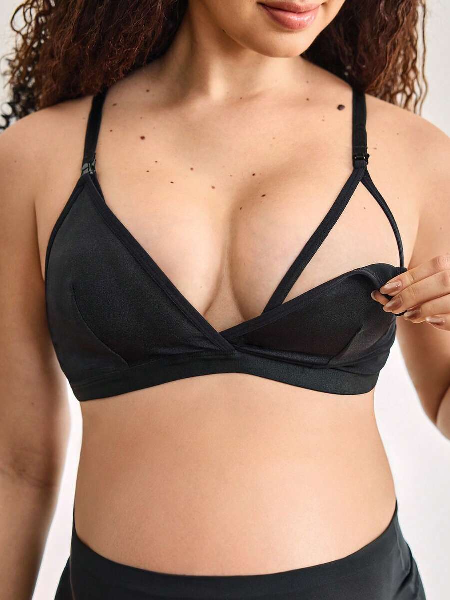 Moonlight&Mama 1 pieza Sujetador inalámbrico de maternidad, color negro, que levanta y recoge, reduce el bulto lateral, con cierre delantero - Negro - Ver 1
