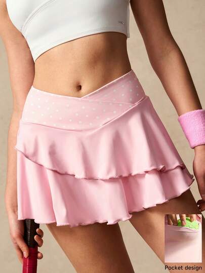 VARSIVA 豹纹拼接双层运动裙短裤