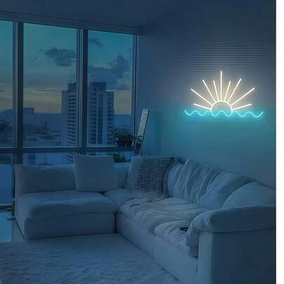 1个日出海浪LED霓虹灯，USB供电可调光亚克力灯，适用于客厅、卧室、游戏室和酒吧的海岸风情装饰