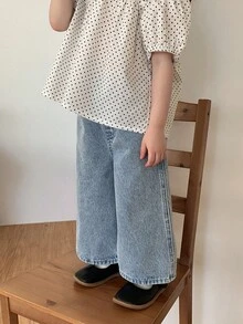 DAZY Jeans amples et décontractés style coréen pour bébés filles - Bleu ciel - Voir 3