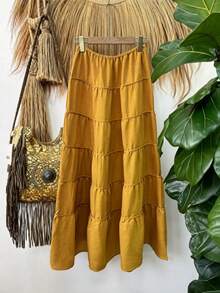 SHEIN Holidaya Women's Drawstring Waist Casual Versatile Date & Outing A-Line Skirt, Summer - Green - View 2