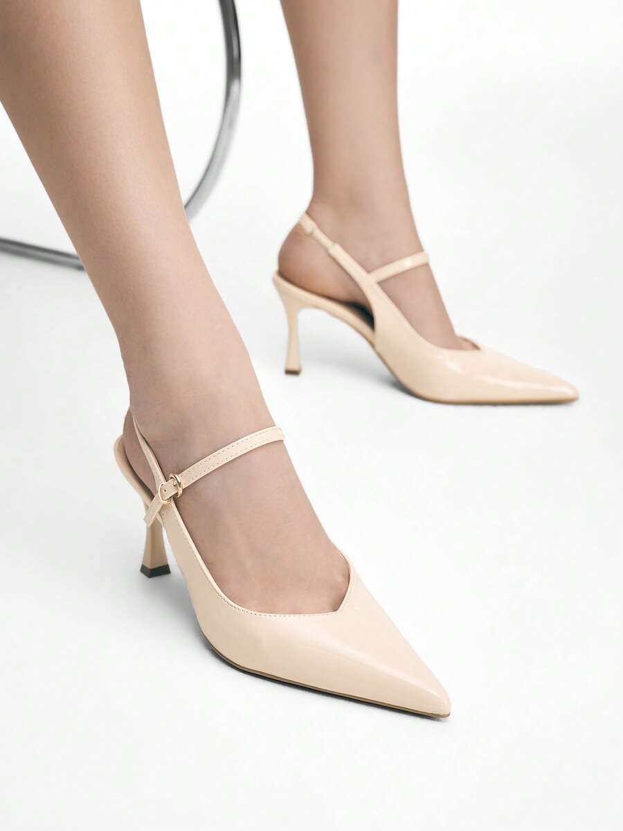 Mnmlis Women's Fashion Buckle Back Lift With Simple Texture High Heels - Off-white - View 1