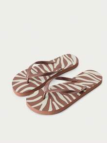 Nöista Zebra-Print Thong Sandals With Bold Animal Patterns And Bronze Straps, Bringing A Wild, Stylish Edge To Your Summer Beach Days Or Casual Spring Festival Vibes. - Brown - View 3