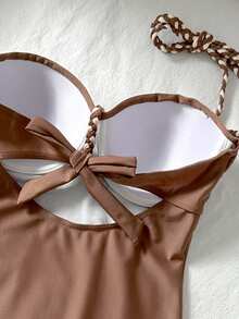 Swim Chiccia Áo tắm liền thân không dây kiểu áo ngực dành cho nữ, màu trơn - màu nâu - Xem 9