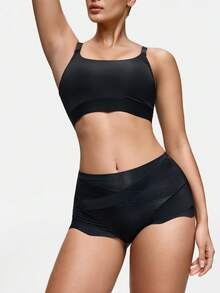 SHAPORA Bragas de cintura media sin costuras de unicolor para mujer - Negro - Ver 7