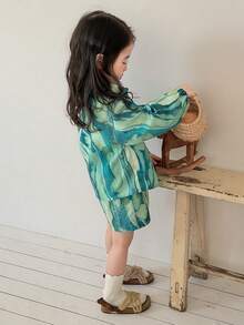 DAZY Infant/Toddler Girls' Ombre Vacation Style Spring/Summer Korean Long Sleeve Shirt Set - Mint Green - View 5