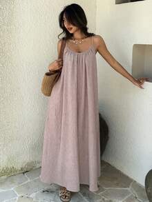 Livesso Pink Elegant Party Holiday Loose Fit Sleeveless Midi Dress For Women - Pink - View 5