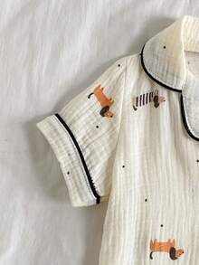 Souflis Souflis Infant/Toddler Boys' Cute Puppy Print Short Sleeve Shorts Pajama Set - Beige - View 5
