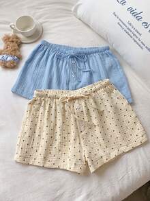 Comfortcana 女士夏季休闲纯色及波点印花短裤两件套 - 彩色 - 查看 3