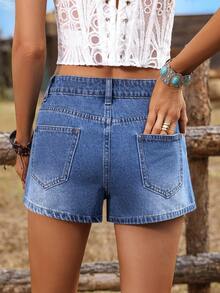 Breezaya Women's Casual Versatile Daily Wear Denim Shorts With Pockets - Blue - View 2