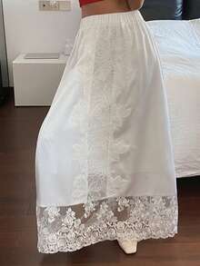 Livesso 白色蕾丝缎面修身半身裙，适合度假、派对、夏季穿着 - 白色 - 查看 7