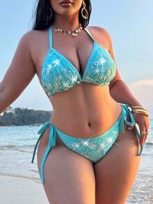 Swim SXY Plus Size Sequin Embroidered Swimsuit Set, Vacation & Beach - Baby Blue - View 1