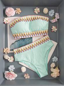 Swim Vcay Printed Strap Bikini Set, Special Fabric - Mint Green - View 4