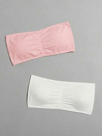 2 pezzi/set Reggiseni senza cuciture e imbottitura in colore unito, comodi e minimali per le donne