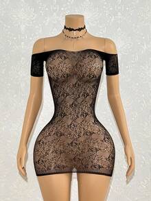 SHEIN DivaQ Women's Sexy One-Shoulder Short Sleeve Bodycon Dress - Black - View 3