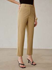 MOTF PREMIUM SPRING/SUMMER NEW KHAKI SLIM FIT ANKLE LENGTH PANTS, ELASTIC WOVEN FABRIC, VERSATILE FOR WORK AND COMMUTE, WOMEN'S SUIT PANTS - Khaki - View 3