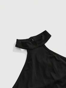 ROMWE Gothic Style Backless High Slit Lace-Up Design Bodycon Dress - Black - View 3