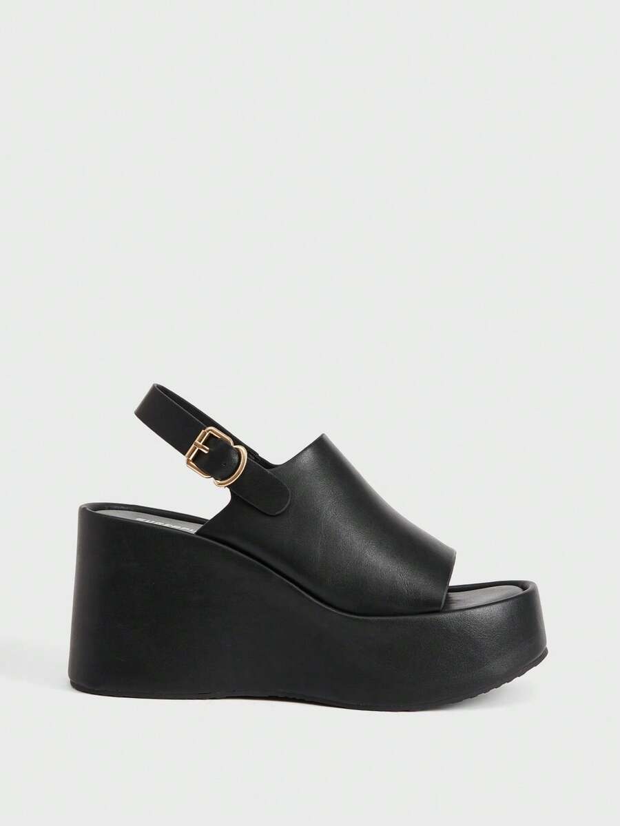 Sugerpunk Giày cao gót đế xuồng quai sau kiểu Nhật dành cho nữ, sandal đen phong cách punk cá tính. - màu đen - Xem 1