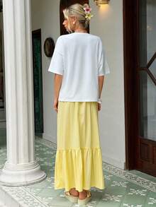 MainGRL 女士休闲柠檬印花T恤和裙子两件套 - 白色 - 查看 2
