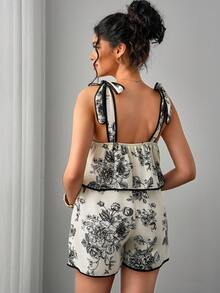 SHEIN Maternity Commuter Versatile Bow Tie Shoulder Romper - Multicolor - View 2