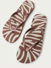 Nöista Zebra-Print Thong Sandals With Bold Animal Patterns And Bronze Straps, Bringing A Wild, Stylish Edge To Your Summer Beach Days Or Casual Spring Festival Vibes. - Brown - View 1