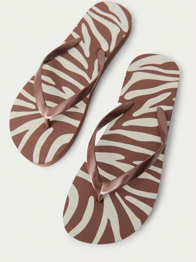 Nöista Women's Flip-Flops, Summer Fashion Zebra Pattern Flip-Flops, Brown Bottom Light Pattern EVA Non-Slip Slippers, Quick-Drying In The Home Bathroom, Casual Pinch Slippers Outside The Holiday Beach