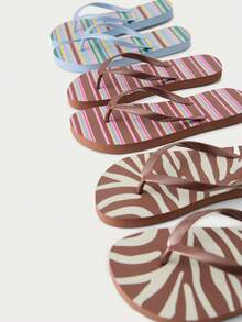 Nöista Zebra-Print Thong Sandals With Bold Animal Patterns And Bronze Straps, Bringing A Wild, Stylish Edge To Your Summer Beach Days Or Casual Spring Festival Vibes. - Brown - View 5