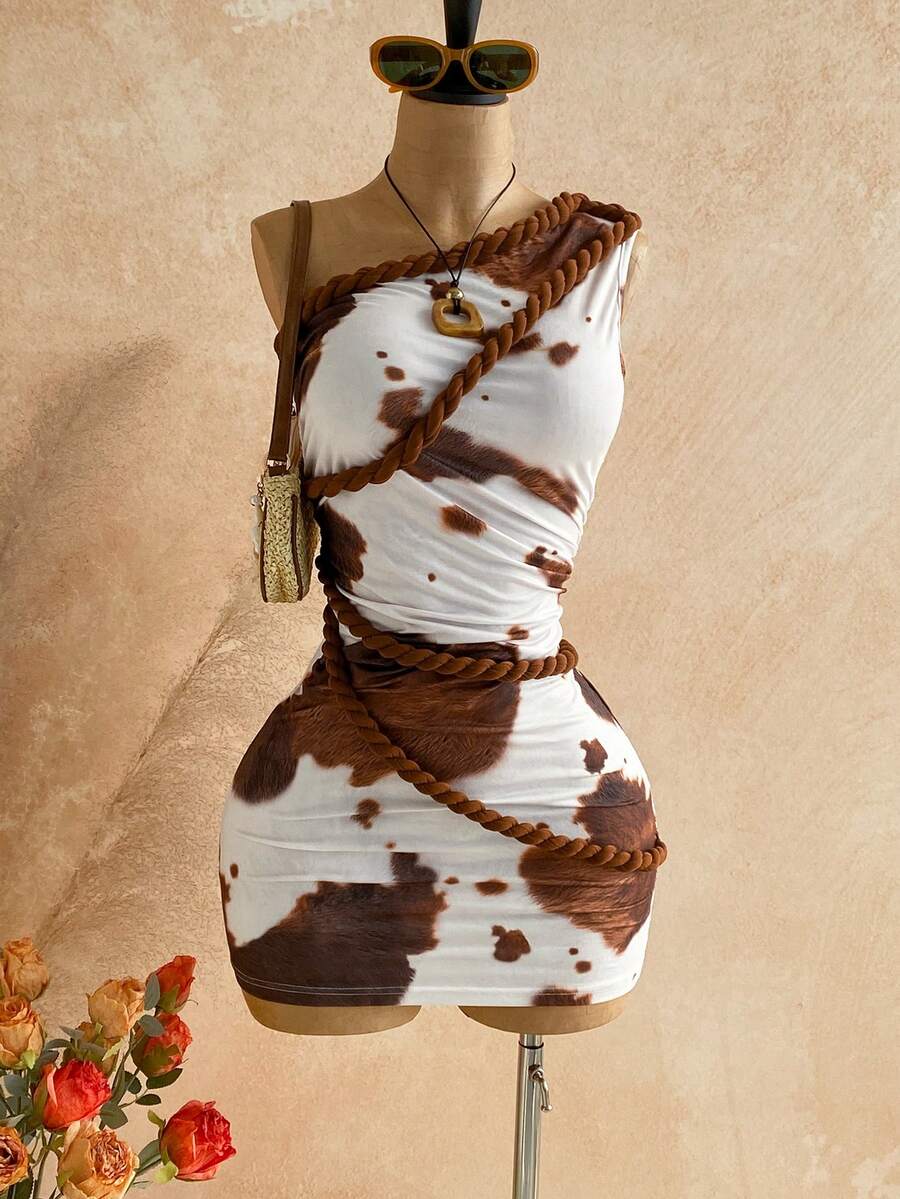 Soleia Women's White Animal Print Summer Cowboy Club Sunset Ombre Orange Rhinestone Floral Ruffle Mini Dress,Suitable For Holiday,Beach,Party,Boho Vacation - Baby Pink - View 1