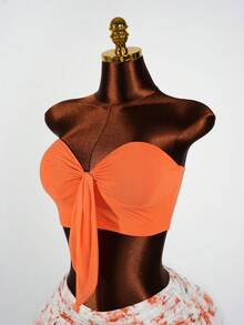 SaltGleam SaltGleam 性感度假露肩上衣和荷叶边碎花裙两件套 - 橘色 - 查看 6