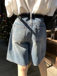 DAZY Women's Retro Washed Distressed Rhinestone Embellished Casual Denim Shorts Summer - Blue - View 7