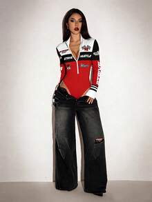 SHEIN ICON Mono casual de mujer con estampado de motocicleta - Multicolor - Ver 6