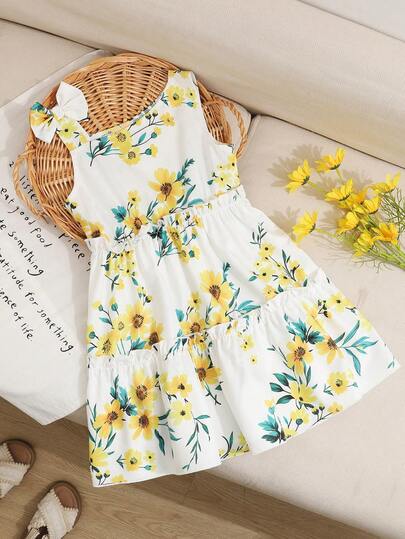 SHEIN Playful Pals Toddler Girls' Fashionable Off-Shoulder Striped Dress